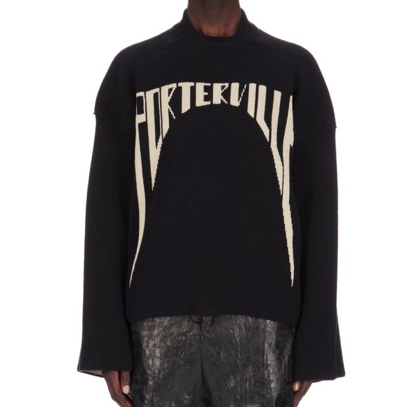RICK OWENS FW24 PORTERVILLE PORTERVILLE JUMBO CREWNECK IN BLACK/PEARL WOOL KNIT